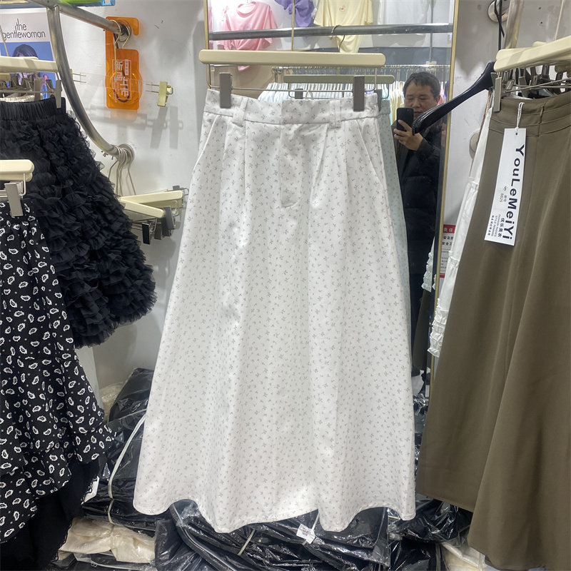 YLMY27821春款韩系白色波点半身裙女松紧腰A字中长裙垂坠感显瘦裙