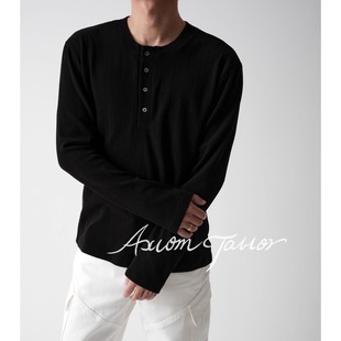 AXIOM TAILOR 羊毛天丝柔软修身开领长袖打底衫T恤男亨利领