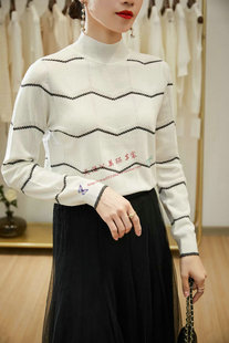 音诺正品毛衣原五姐妹2021秋冬新波浪纹半高领绵羊毛针织衫ES512