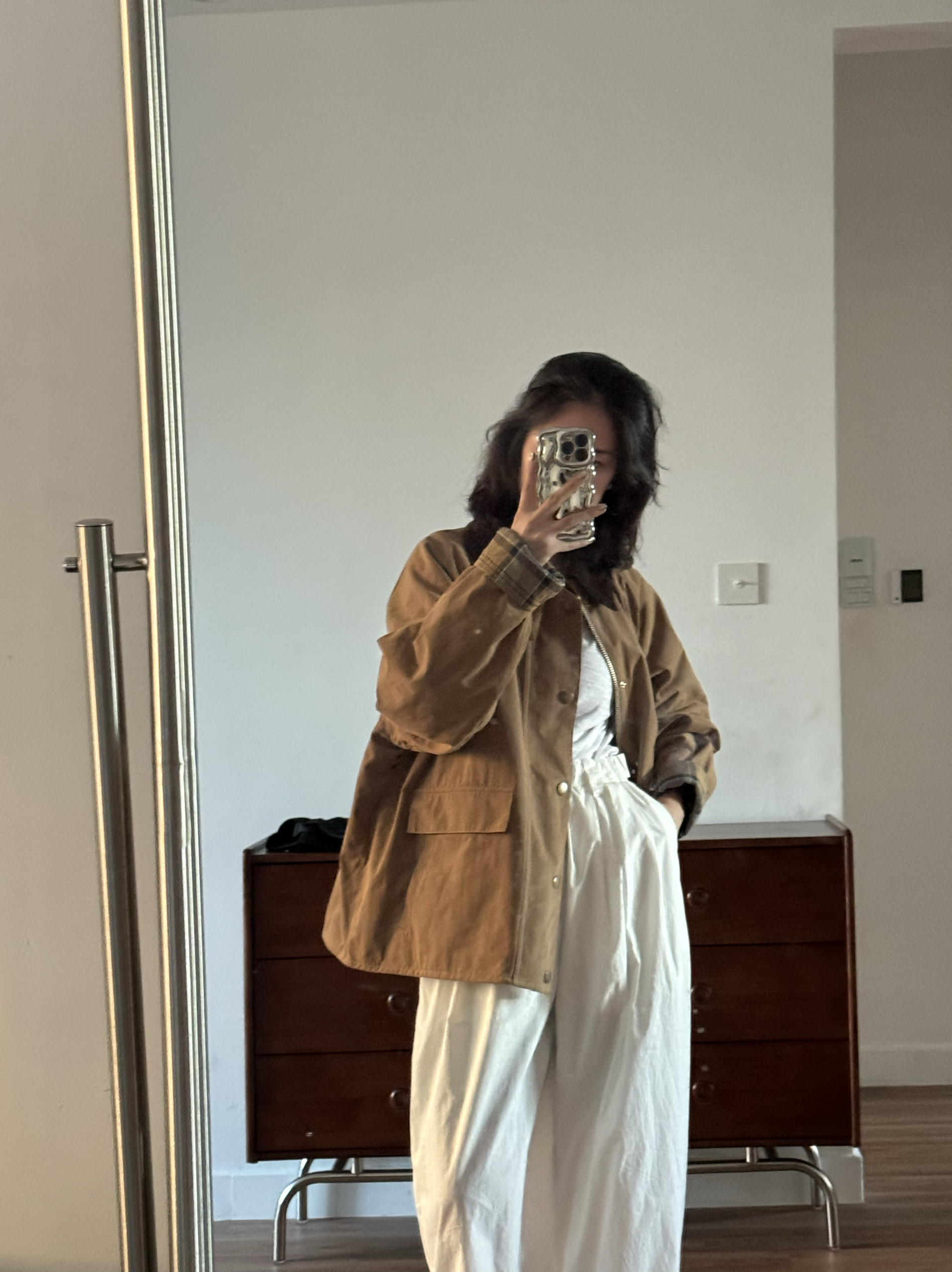 彦晨外单 24日本线bar经典翻领轻油蜡夹克小风衣外套女