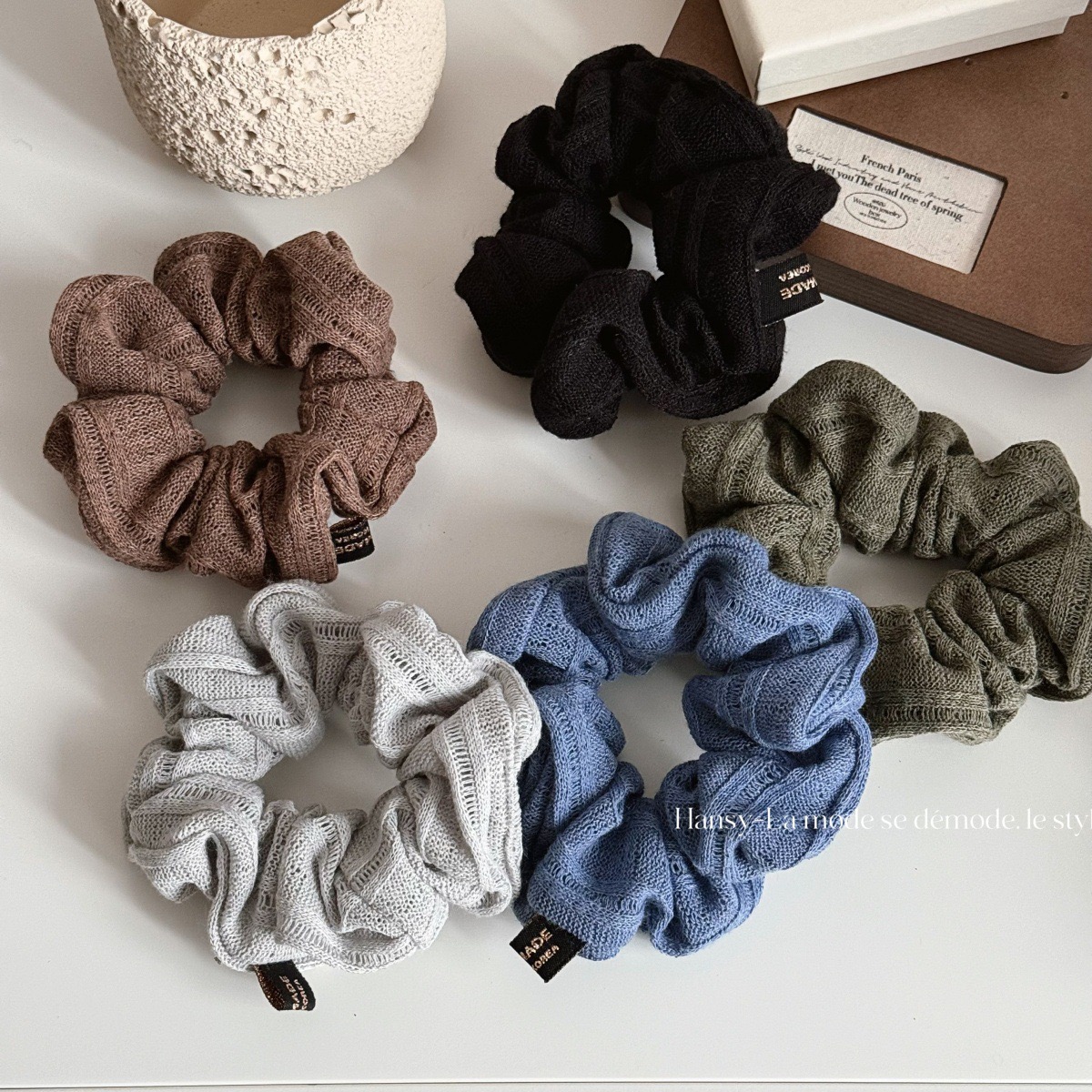 秋冬针织毛线大肠发圈女扎头发皮筋韩系复古条纹丸子头设计感头绳