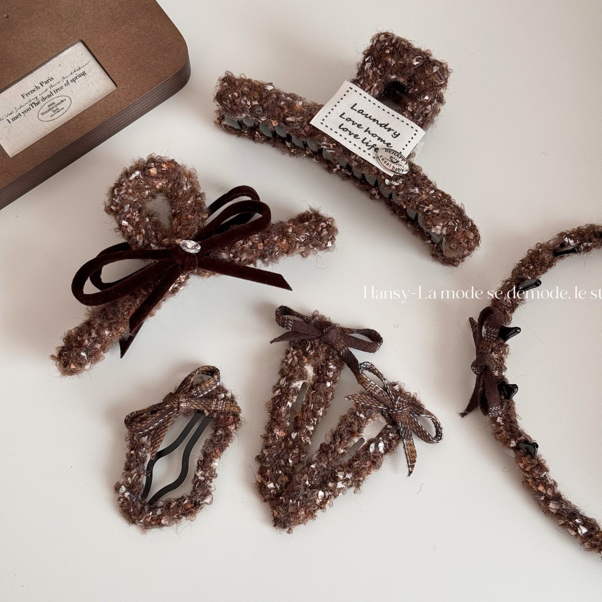 秋冬雪花点点半扎发抓夹高级感时尚百搭鲨鱼夹质感蝴蝶结发夹发饰