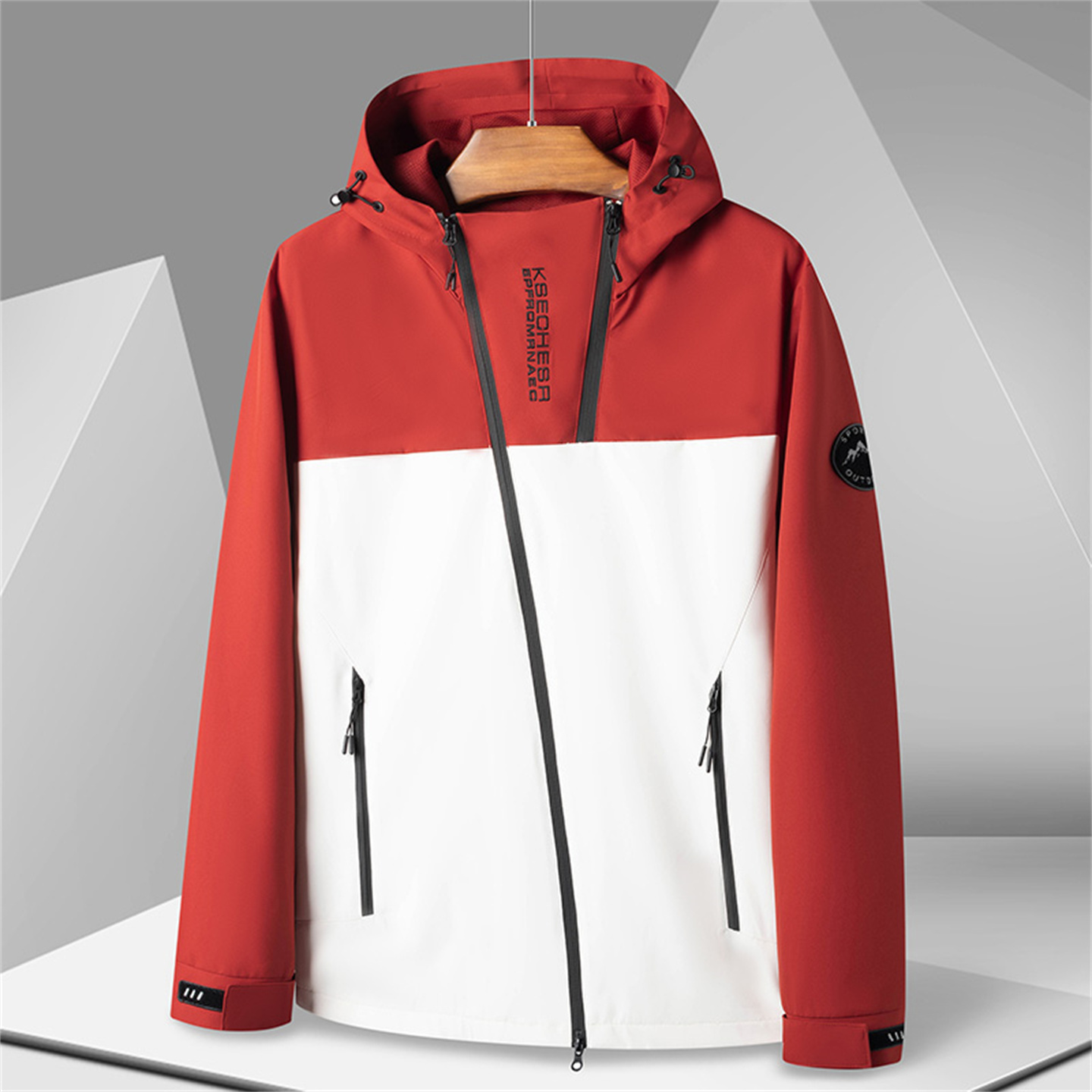 冲锋衣男女款春秋薄款防风防水拼色夹克户外透气登山服连帽外套潮