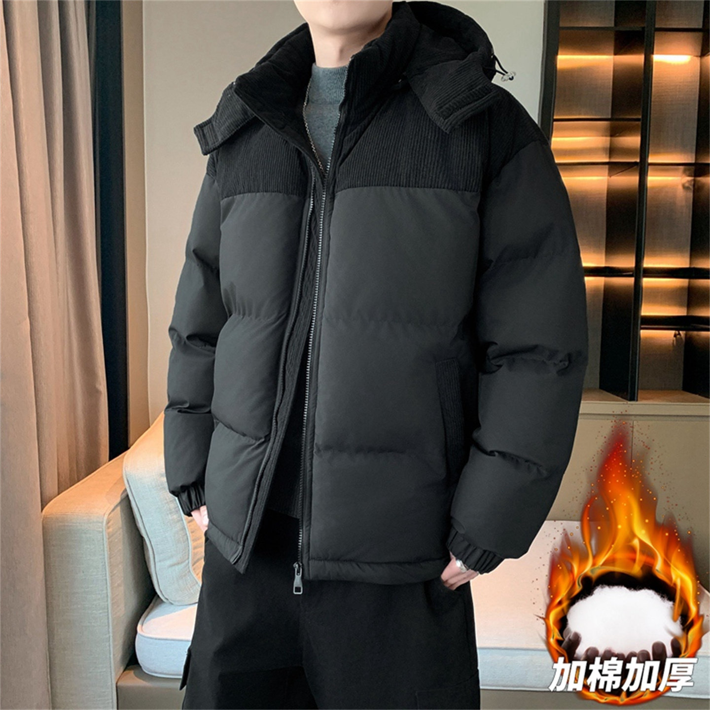 撞色拼接连帽棉衣男女冬季加厚保暖宽松棉袄青年学生潮流棉服外套,男装,棉衣,淘宝优惠券,粉丝福利购,淘宝优惠卷