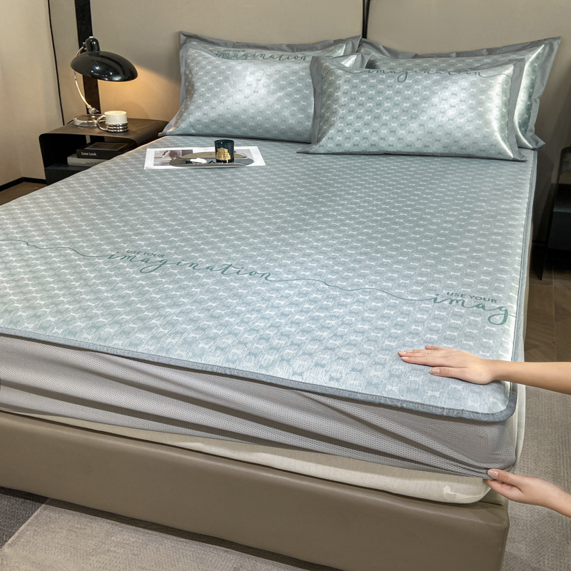 高档A类抗菌提花夏季凉席冰丝席可水洗三件套床笠款夏天空调软席