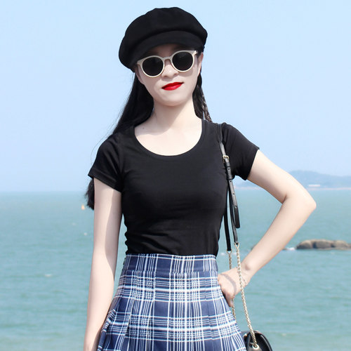 白色t恤女装夏纯棉短袖2021年新款潮半袖纯色t桖紧身显瘦小众上衣