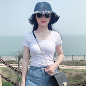 t恤女夏季 百搭半袖 纯棉2026新款 薄款 低领紧身纯色打底衫 白色短袖