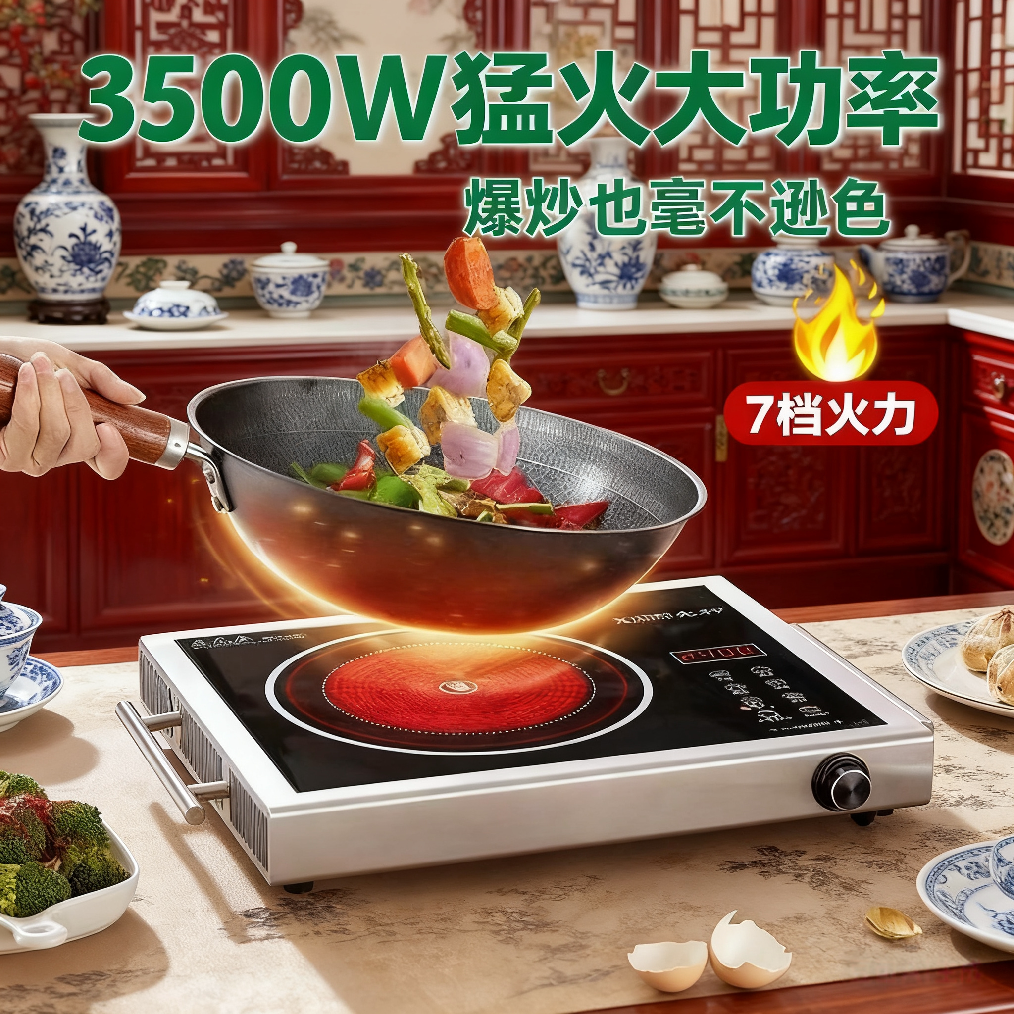先科七环电陶炉3500W大功率家用多功能爆炒炉不挑锅防水猛火锅炉