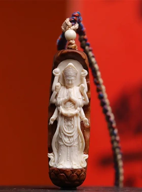 千手吊坠猛犸象牙镶嵌老山檀佛像挂件毛衣链项坠项饰