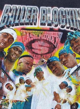 美潮高街大码潮牌嘻哈Baller Blockin vantage古着感短袖T恤衫