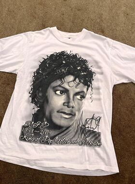 美式复古做旧感迈克尔·杰克逊大头像宽松街头风vibe男女短袖