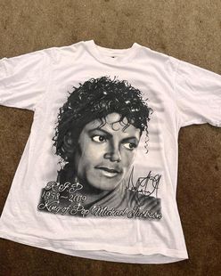 美式 复古做旧感迈克尔·杰克逊大头像宽松街头风vibe男女短袖