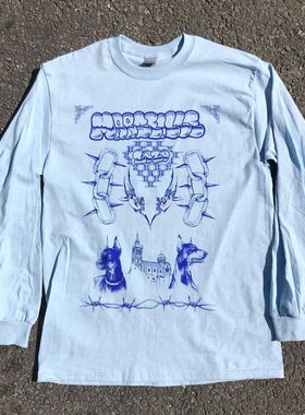 西海岸oversize复古街头创意红色图案男女宽松休闲百搭长袖t恤