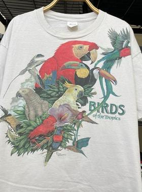 精选好物推荐 hiphop嘻哈复古花鸟动物夏季百搭慵懒风男女短袖t恤