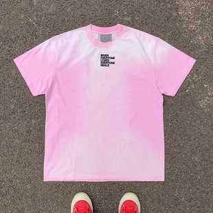 美式街头大码嘻哈吊染短袖T恤男女情侣装oversise宽松上衣