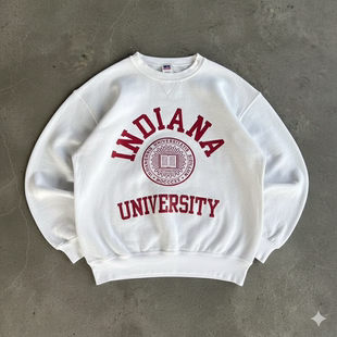 平价好物 重磅质感 小众高街美式印第安纳大学学院风圆领卫衣