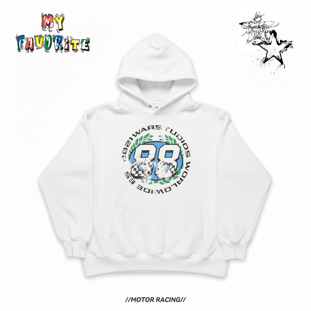 精选好物推荐！赛车风复古连帽卫衣宽松高街ins小众欧美机车上衣