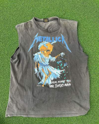 Metalica 美式乐队夏季重磅大码oversize T-shirt砍袖t恤男女同款