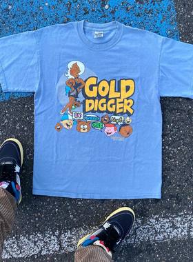 vantage古着感宽松加大码潮牌卡通人像印花短袖T恤男女打底衫