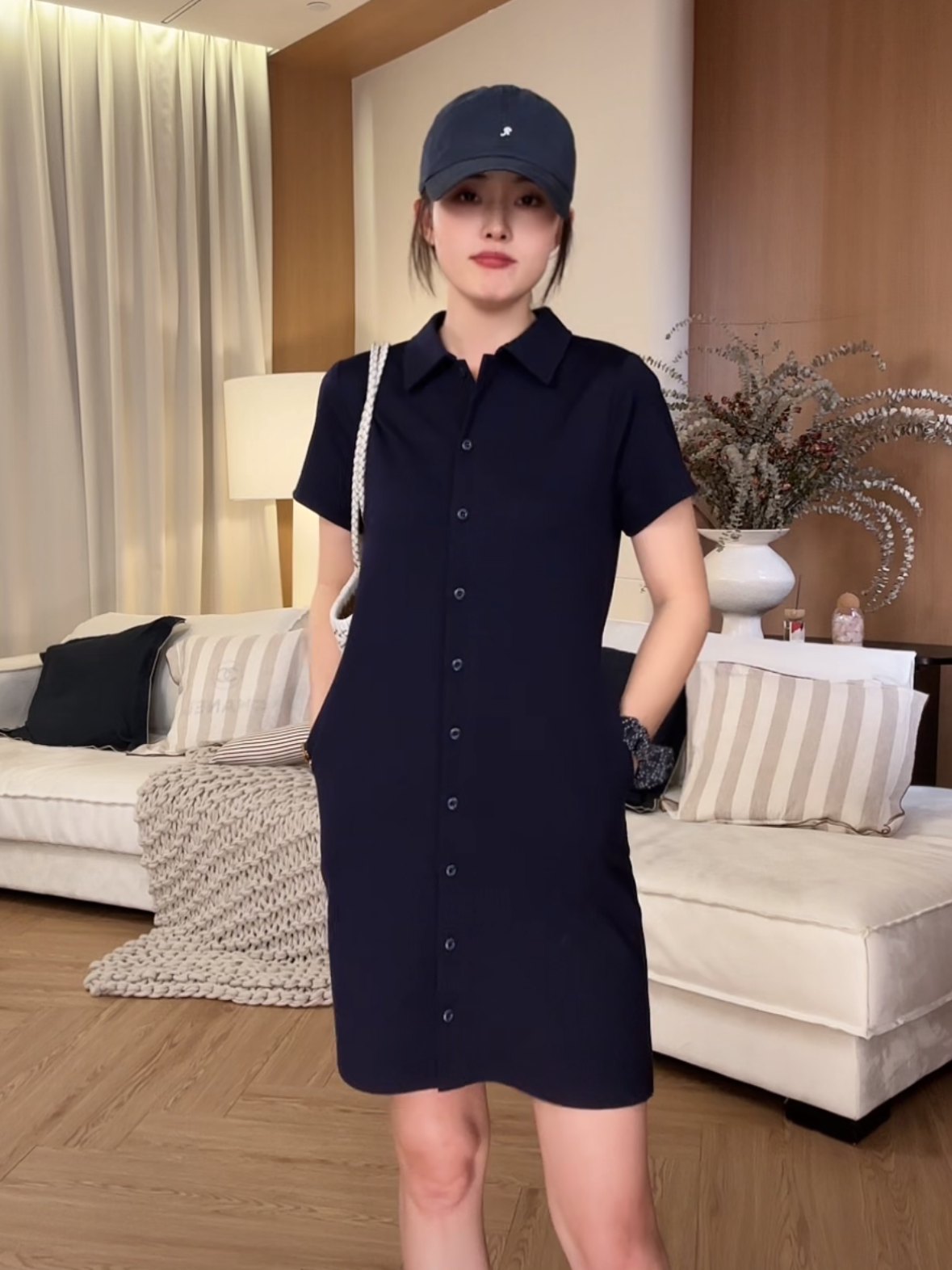 藏蓝色休闲polo裙女运动