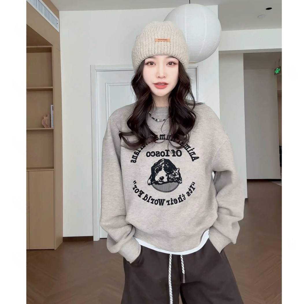 奶泡星球卡通植绒圆领长袖卫衣女2025秋冬新款套头百搭外穿上衣厚,女装/女士精品,卫衣/绒衫,淘宝优惠券,粉丝福利购,淘宝优惠卷