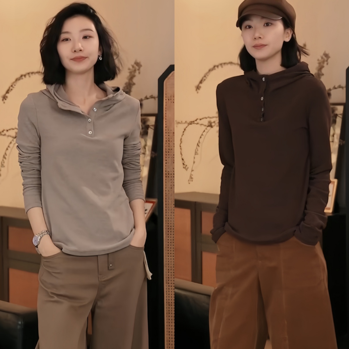 双面德绒半排扣连帽长袖德绒保暖打底衫卫衣女2025秋冬新款上衣潮