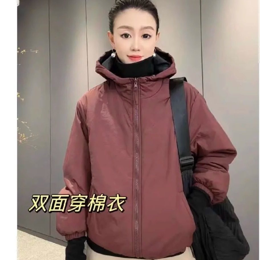 欧货两面穿连帽棉服2024冬季新款宽松保暖轻薄防风百搭棉衣面包服