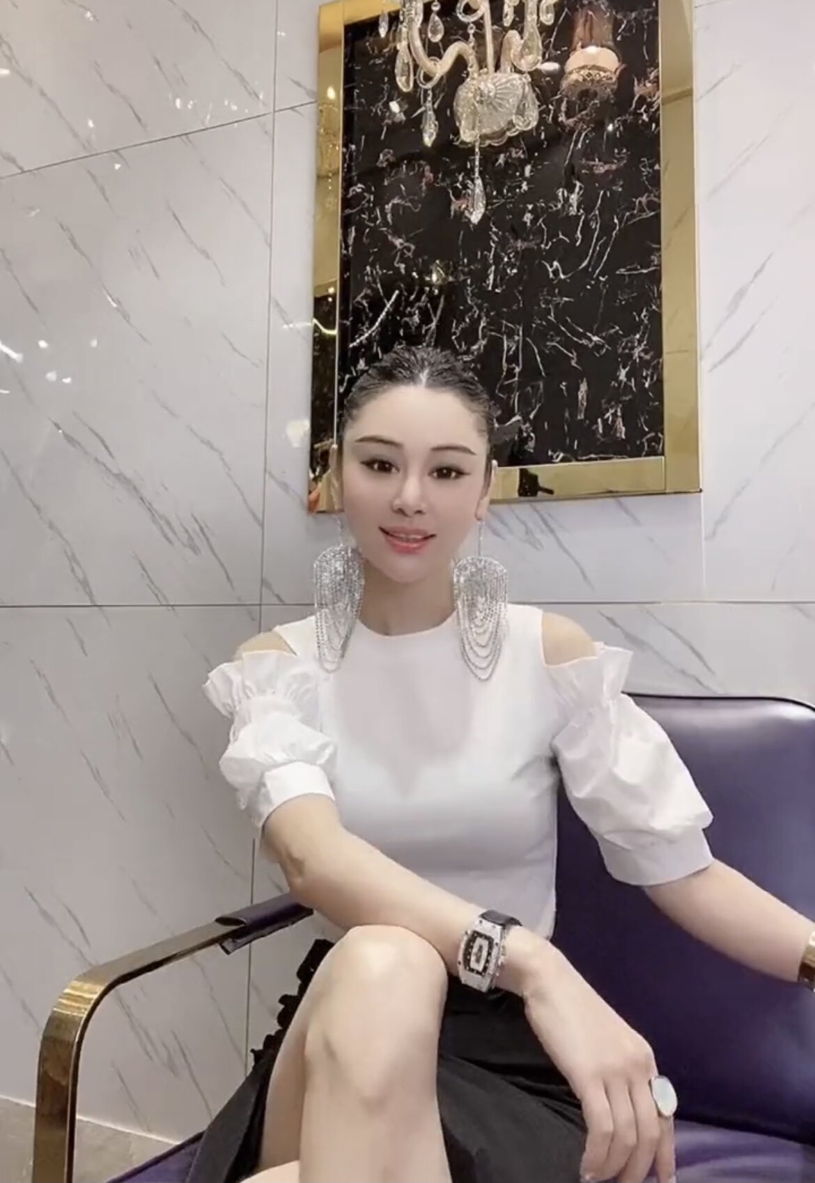拼接露肩夏季新款修身风超仙衬衫