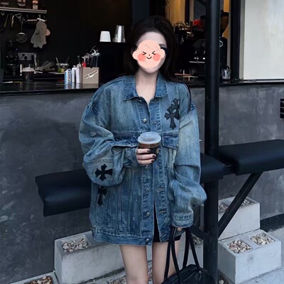 洗水牛仔外套磨破秋款夹克