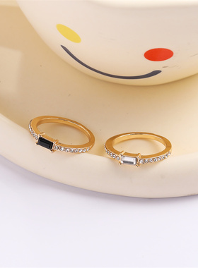 韩国小众指环高级设计感方形百搭水钻戒指网红ins个性女食指对戒