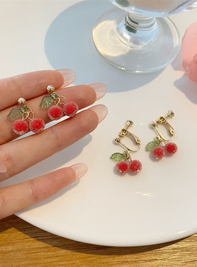 耳饰女高级感925银针夏日可爱少女甜美樱桃耳饰耳环网红闺蜜耳钉