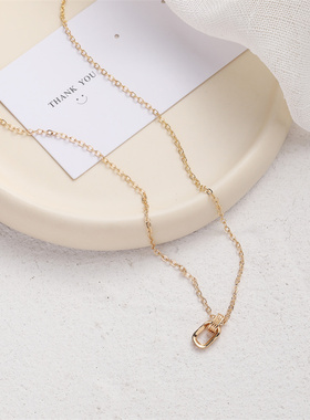 韩国小众高级设计感双扣项链锁骨链时尚简约网红个性女几何项圈新