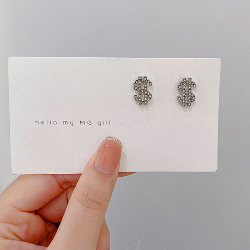 s925银针小众ins钱多多水钻耳饰耳环韩国东大门网红同款耳钉耳夹