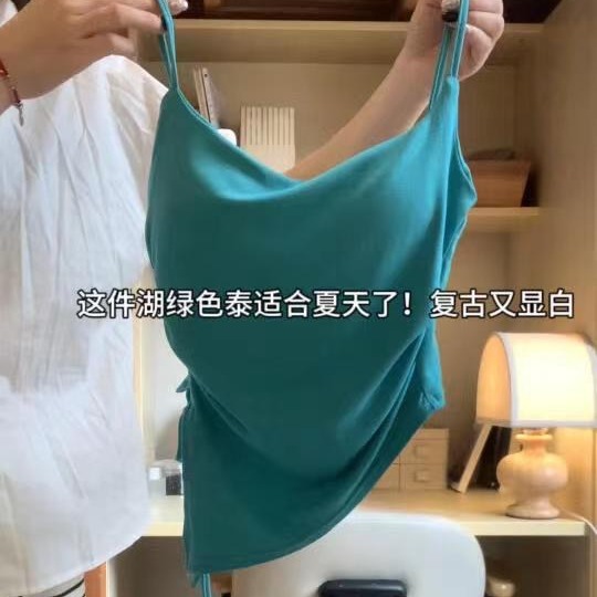 不规则开叉吊带背心女夏季设计感内搭带胸垫外穿甜辣抹胸上衣辣妹