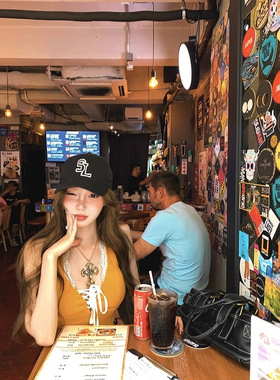 法式橙色蕾丝吊带背心女春季纯欲风气质性感修身显瘦辣妹无袖上衣