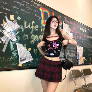无袖 吊带背心女夏季 辣妹红色字母修身 新款 上衣女潮 小众设计感韩版
