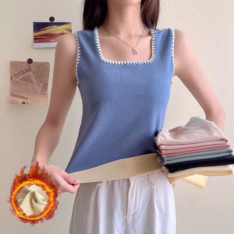 德绒方领秋冬加绒加厚背心内搭