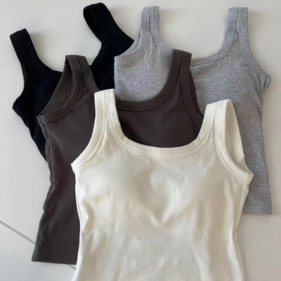 夏季纯棉小背心自带胸垫固定杯