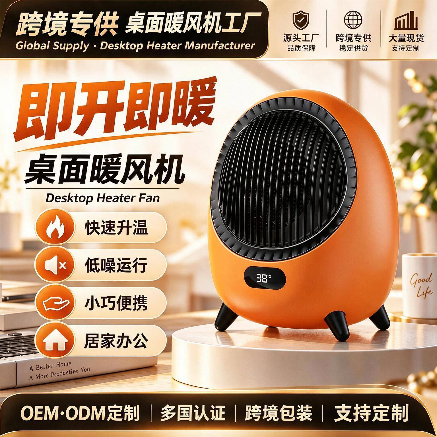 小型桌面暖风机家用台式桌面取暖器便携办公室卧室冬季电暖器跨境