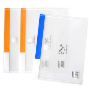 北邦粘扣文件袋魔术贴资料袋A4防水透明加厚塑料收纳袋大容量档案袋学生办公会议纽扣袋12个装5504