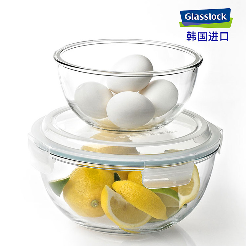 glasslock进口耐热玻璃碗密封水果沙拉碗大号圆形透明汤碗和面碗,餐饮具,玻璃餐具套装,淘宝优惠券,粉丝福利购,淘宝优惠卷