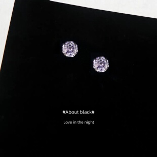 锆石爆闪千禧玫瑰切养耳316L钛钢耳钉耳垂钉耳骨钉 紫玫瑰