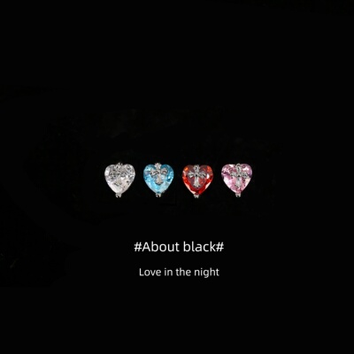 Ab | 十字爱心 | 爆闪锆石心型耳钉甜酷小众独特耳骨钉少女耳饰