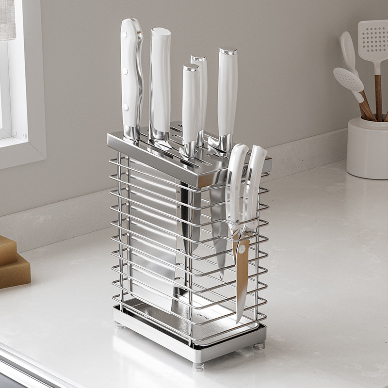 304不锈钢菜刀架置物架刀具收纳架厨房单独刀座台面款壁挂免打孔