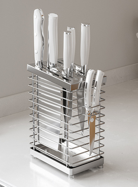 304不锈钢菜刀架置物架刀具收纳架厨房单独刀座台面款壁挂免打孔