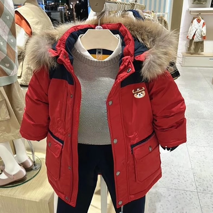 chris童装26冬新款男童中长款加厚保暖羽绒服中大童休闲外套洋气