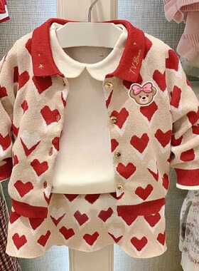 chris童装26春秋新款女童棉针织开衫短裙套装儿童休闲套装洋气潮