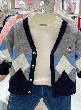 chris童装2025春秋新款男童中大童装休闲针织开衫毛衣