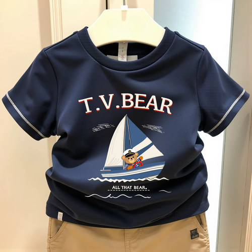 chris童装2026夏季新款男童中大童装休闲短袖薄款圆领T恤上衣