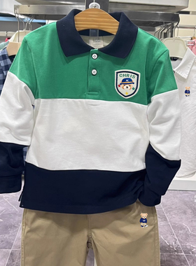 chris童装2026春季新款中大童男童棉POLO衫翻领长袖T恤